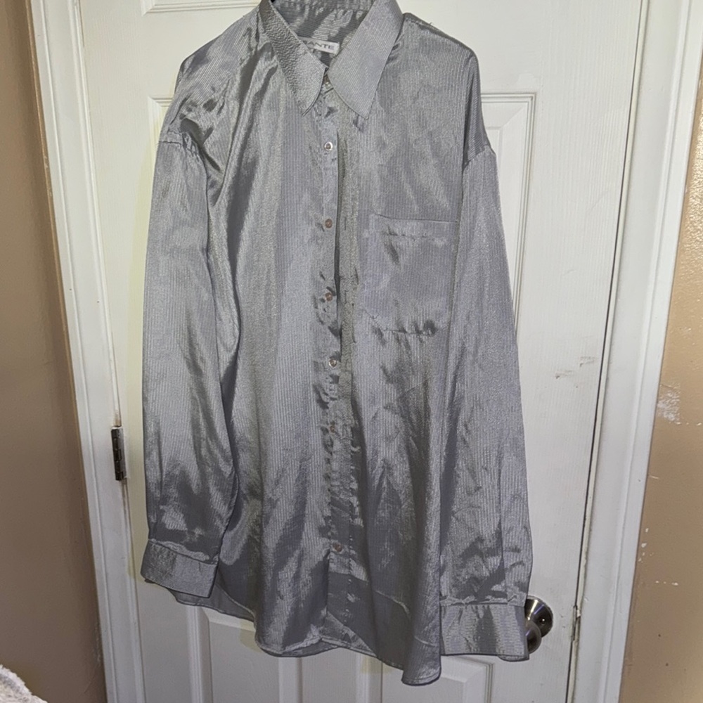 Elegant Gray Satin Dress Shirt